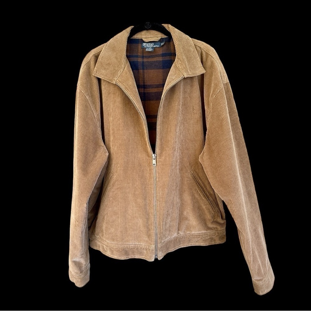 POLO, RALPH LAUREN, MENS CORDUROY BOMBER JACKET. CAMEL COLOR. SIZE XL